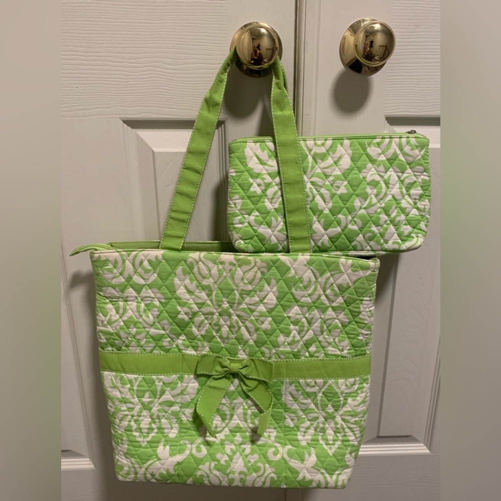 Belvah Quilted Fabric Tote and Cosmetic Bag